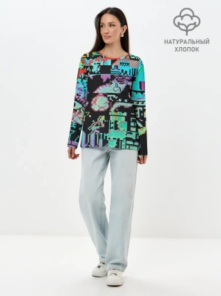 Лонгслив женский. Хлопок / ГЛИТЧ / GLITCH ЗАСТАВКА