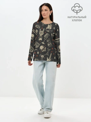 Лонгслив женский. Хлопок / Spotify Рок Черепа