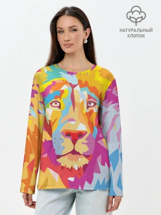 Лонгслив женский. Хлопок / Акварельный лев