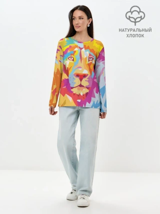 Лонгслив женский. Хлопок / Акварельный лев