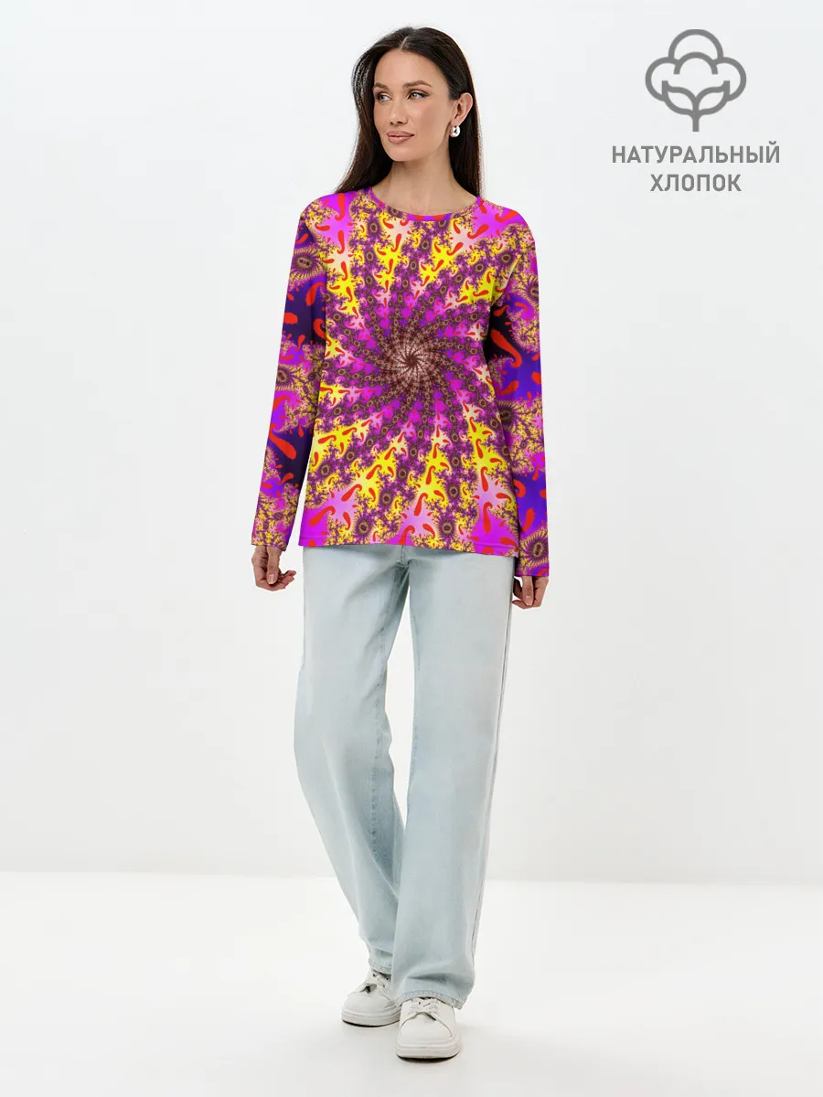 Лонгслив женский. Хлопок / НЕОНОВЫЙ РОЗОВЫЙ ФРАКТАЛ