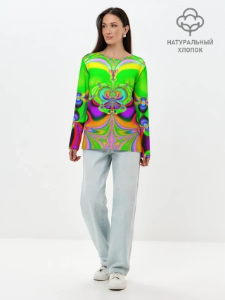 Лонгслив женский. Хлопок / КИСЛОТНЫЙ ФРАКТАЛ ГЕОМЕТРИЯ