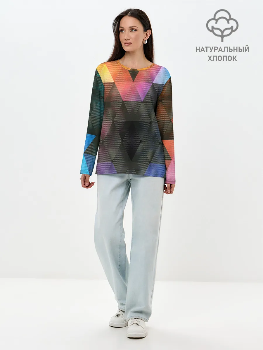 Лонгслив женский. Хлопок / ТРЕУГОЛЬНИКИ АБСТРАКЦИЯ УЗОРЫ