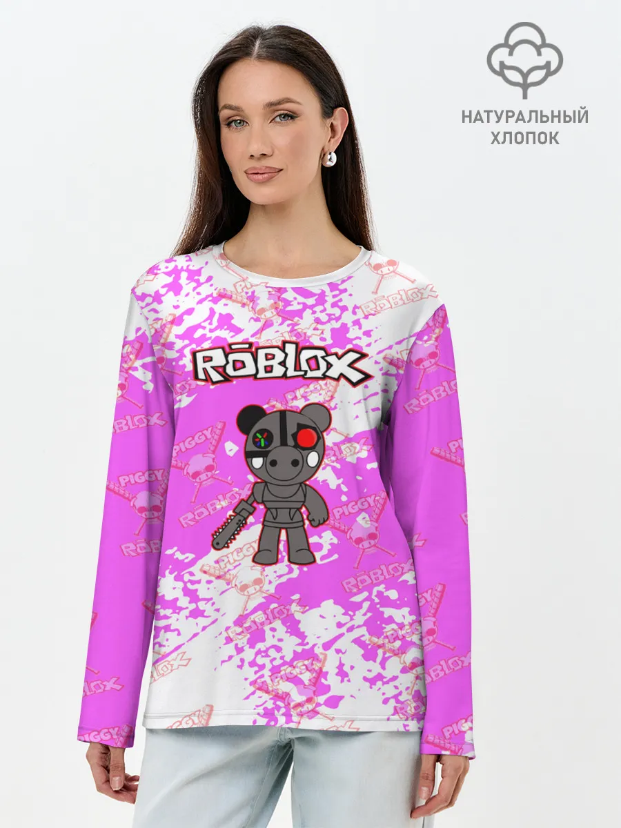 Лонгслив женский. Хлопок / Свинка Пигги из Roblox