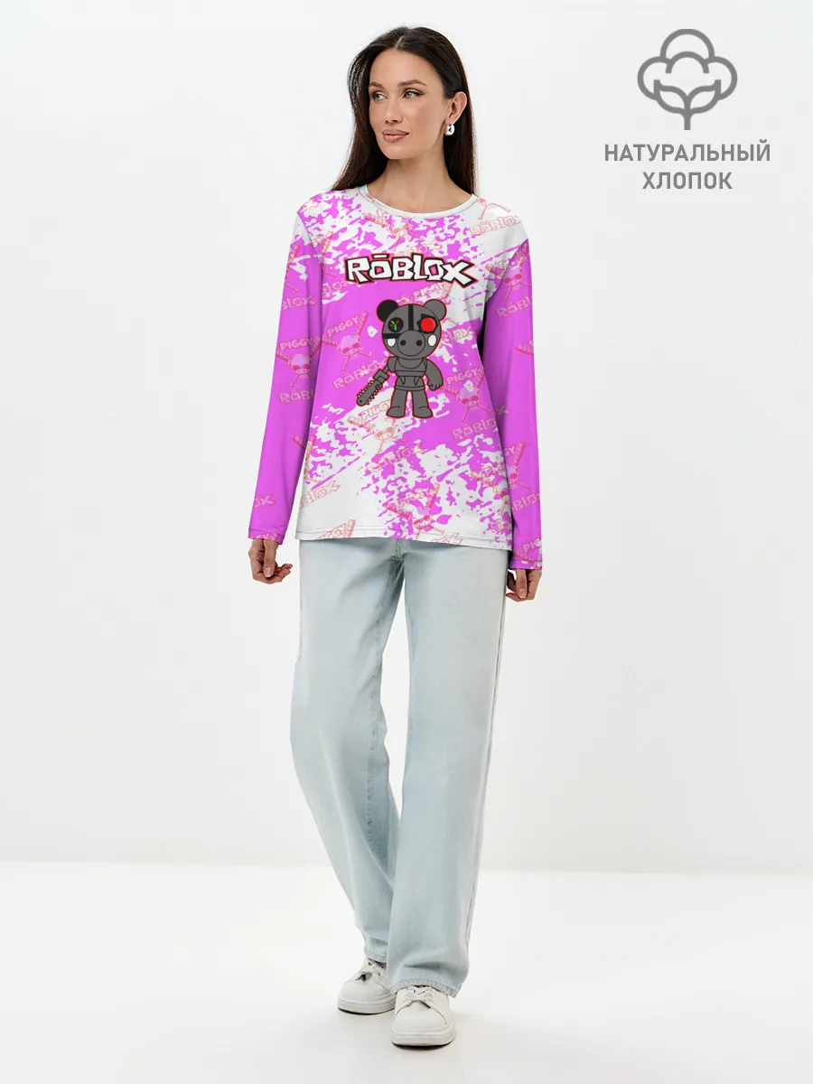 Лонгслив женский. Хлопок / Свинка Пигги из Roblox