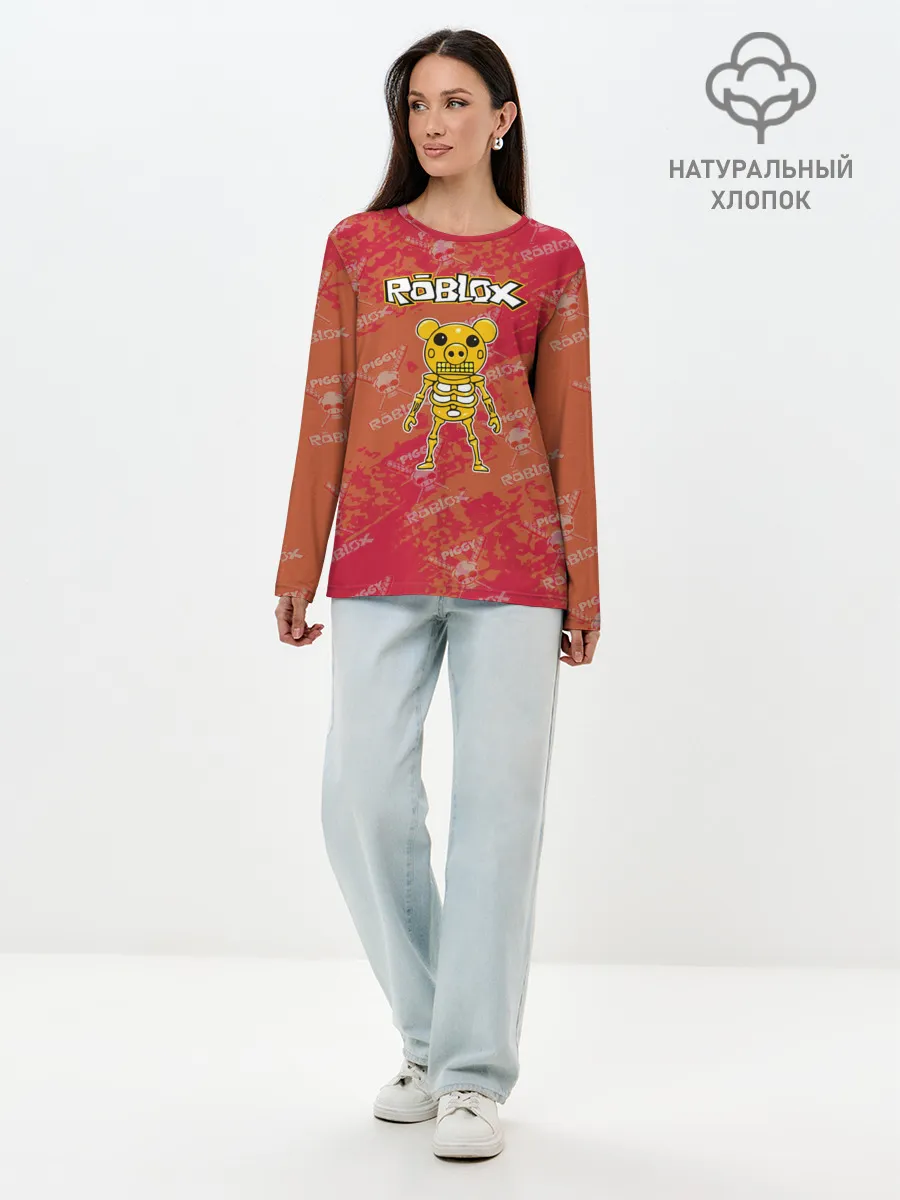 Лонгслив женский. Хлопок / Свинка Пигги из Roblox