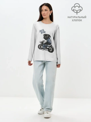 Лонгслив женский. Хлопок / Pug Rider | Байкер Мопс