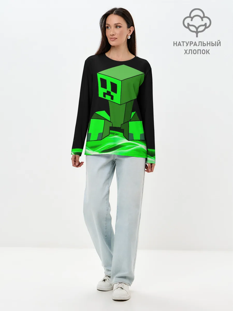 Лонгслив женский. Хлопок / Майнкрафт Крипер
