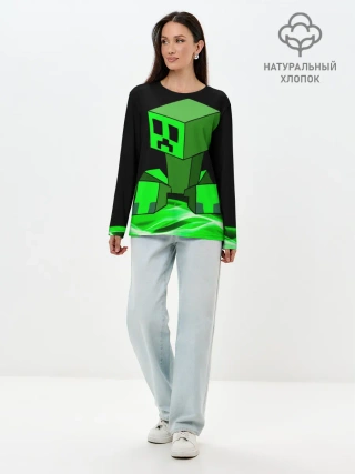 Лонгслив женский. Хлопок / Майнкрафт Крипер