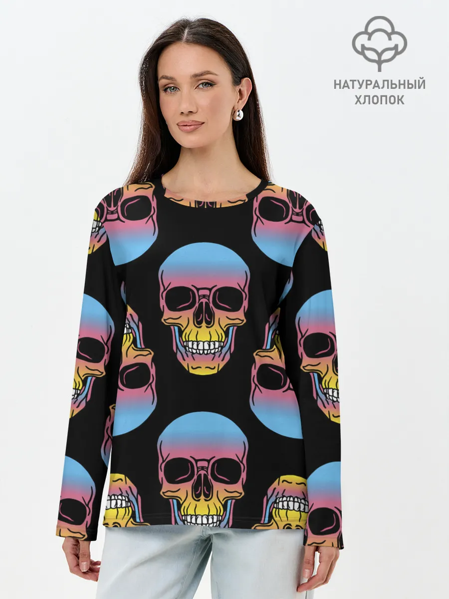 Лонгслив женский. Хлопок / Neon skull