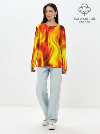 Лонгслив женский. Хлопок / Неон Огонь
