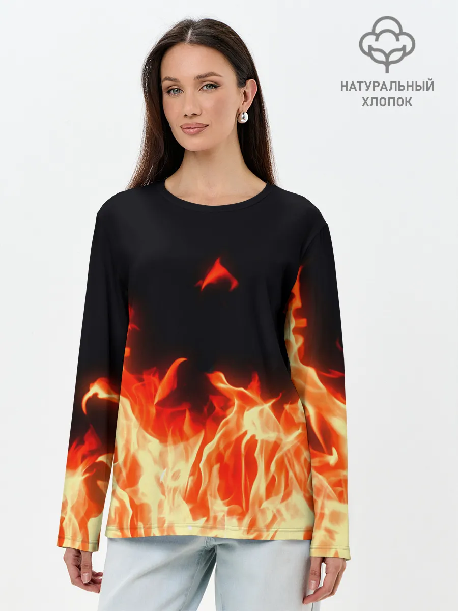 Лонгслив женский. Хлопок / Огонь