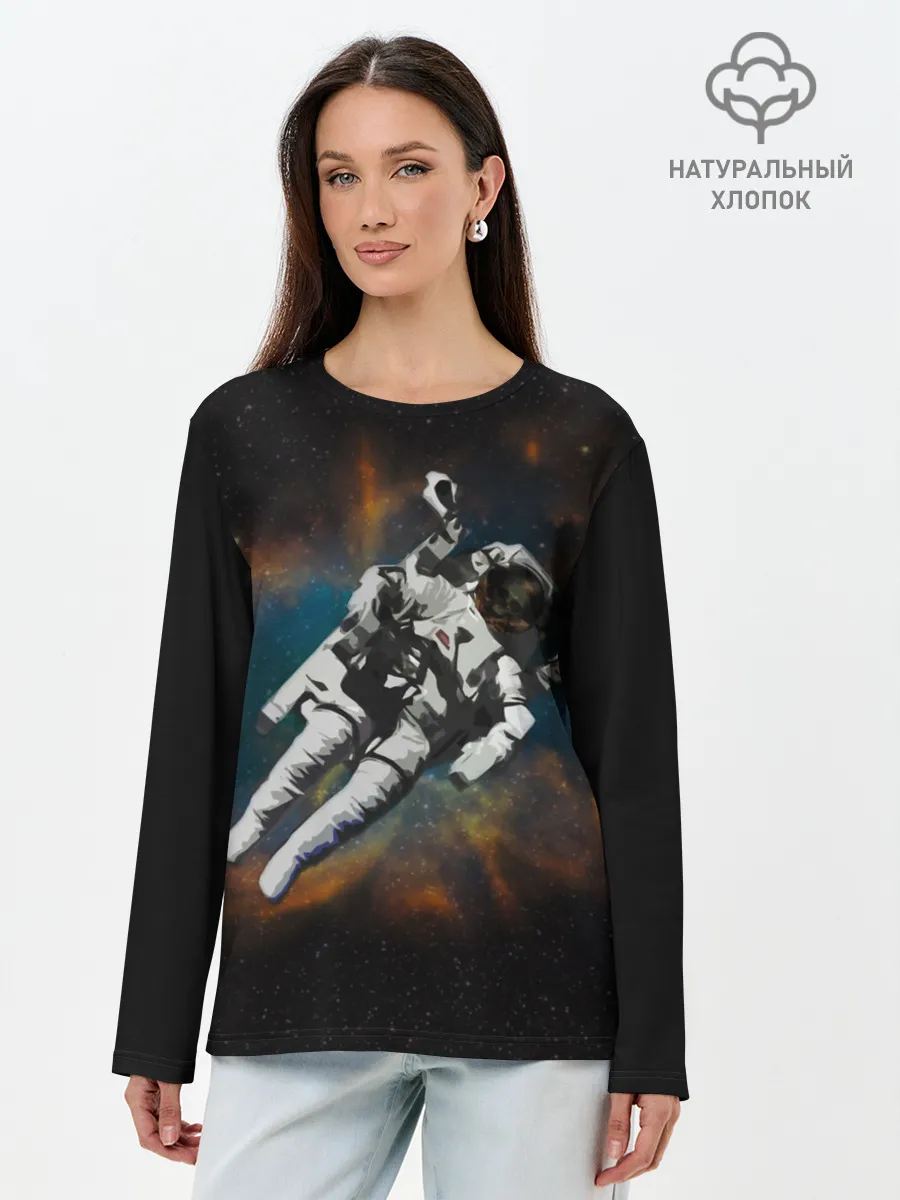 Лонгслив женский. Хлопок / Космонавт в космосе