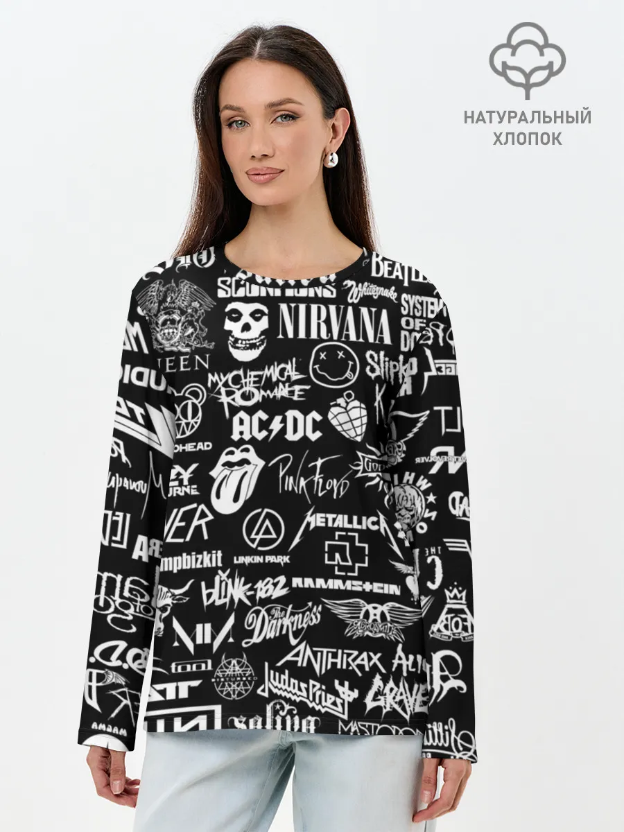 Лонгслив женский. Хлопок / Рок Легенды | Всех времен