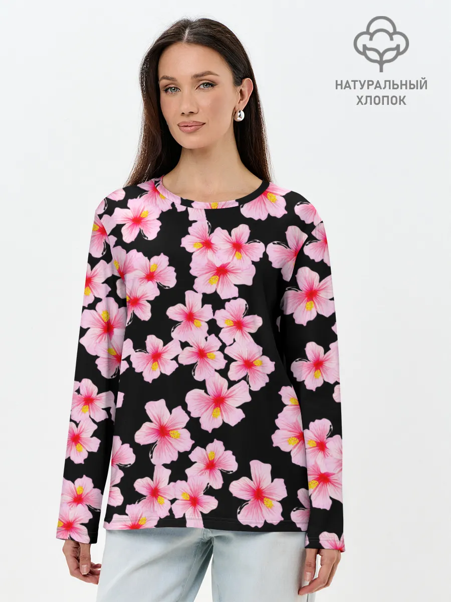 Лонгслив женский. Хлопок / Цветы желаний