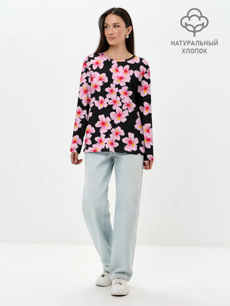 Лонгслив женский. Хлопок / Цветы желаний
