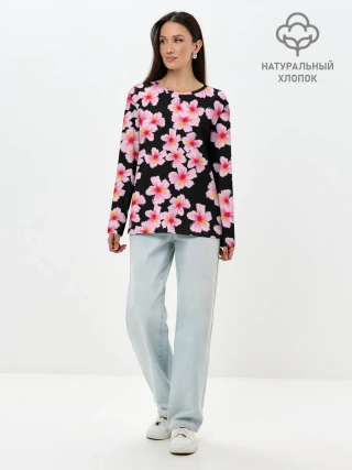 Лонгслив женский. Хлопок / Цветы желаний