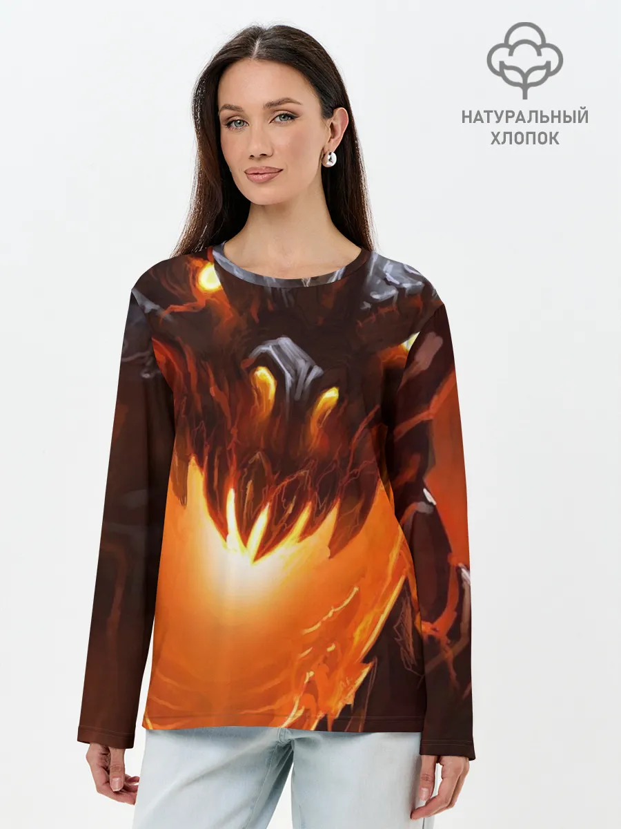 Лонгслив женский. Хлопок / Дракон Лавы