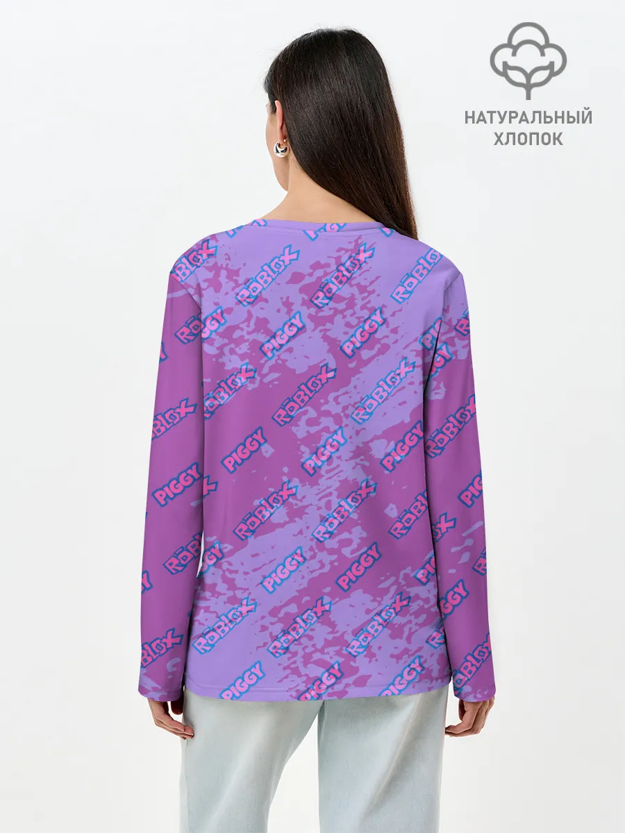 Лонгслив женский. Хлопок / Свинка Пигги из Roblox