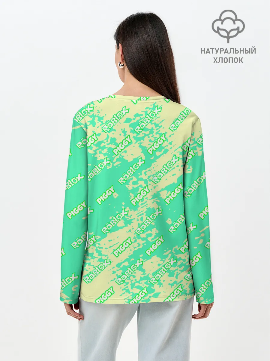 Лонгслив женский. Хлопок / Свинка Пигги из Roblox