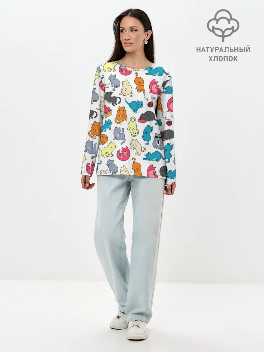 Лонгслив женский. Хлопок / Кошачья стая