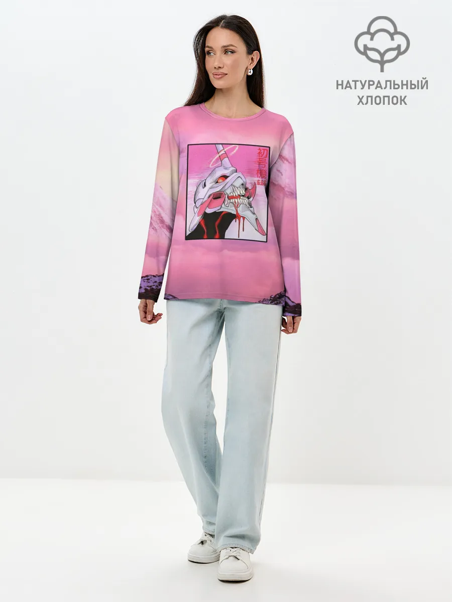 Лонгслив женский. Хлопок / Synthwave EVA Unit 01