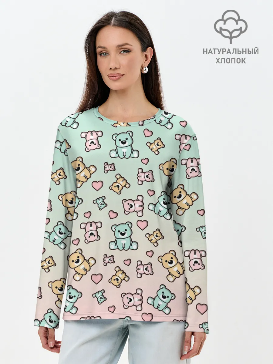 Лонгслив женский. Хлопок / МИШКИ