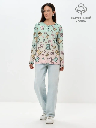Лонгслив женский. Хлопок / МИШКИ