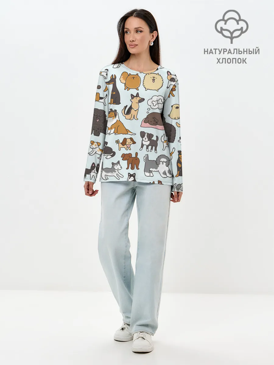 Лонгслив женский. Хлопок / Собаки