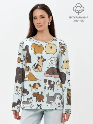 Лонгслив женский. Хлопок / Собаки