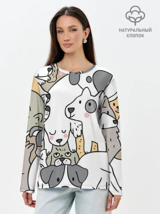Лонгслив женский. Хлопок / Собачье собрание