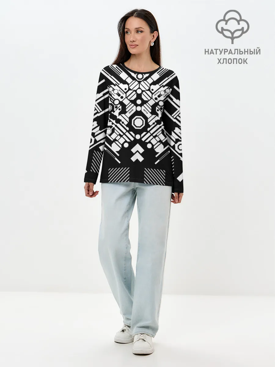 Лонгслив женский. Хлопок / двигатель киберпанк