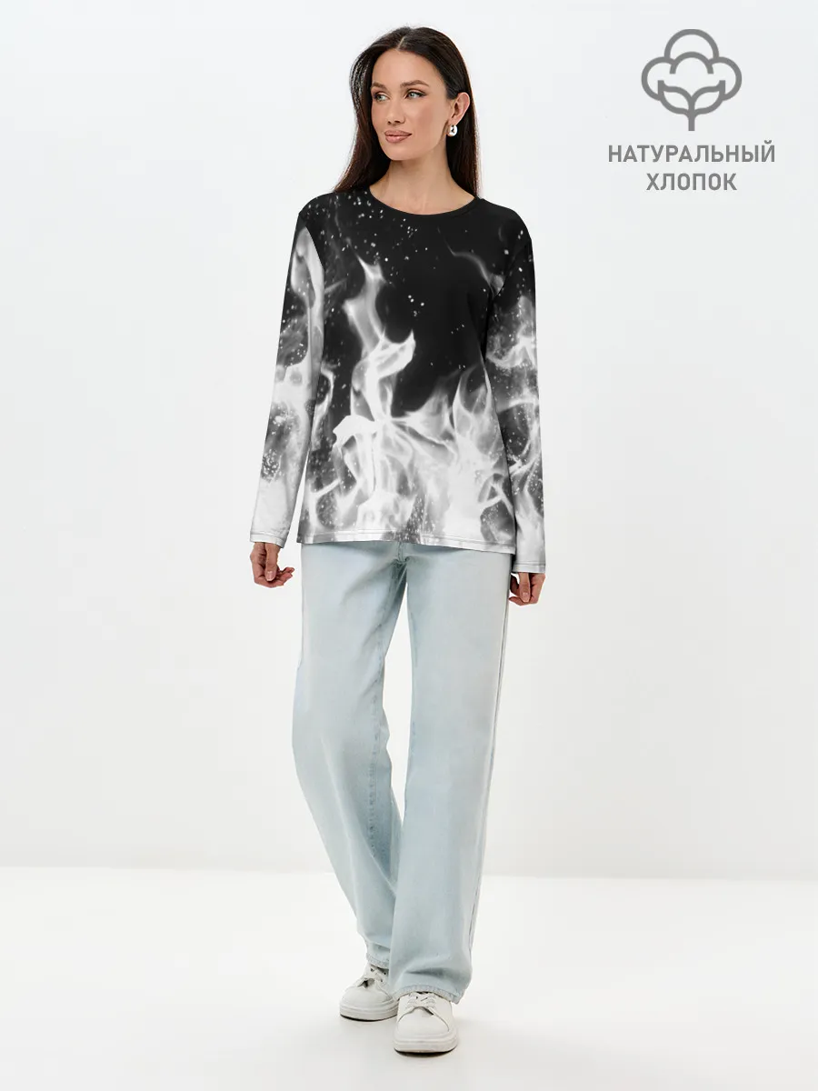 Лонгслив женский. Хлопок / ЧЕРНО БЕЛЫЙ ОГОНЬ