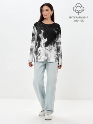 Лонгслив женский. Хлопок / ЧЕРНО БЕЛЫЙ ОГОНЬ