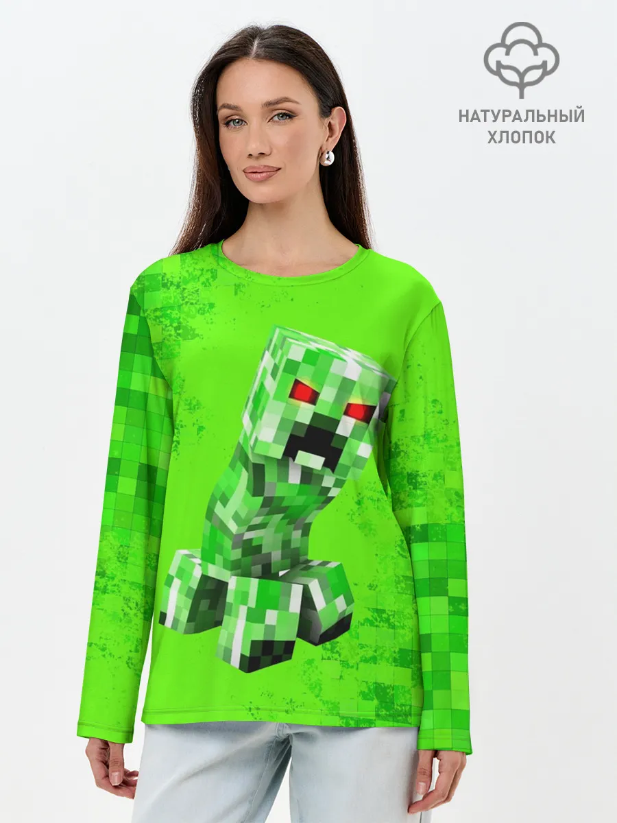 Лонгслив женский. Хлопок / MINECRAFT CREEPER