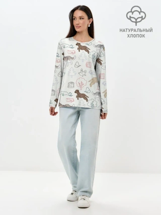 Лонгслив женский. Хлопок / Рисунок домашних любимцев