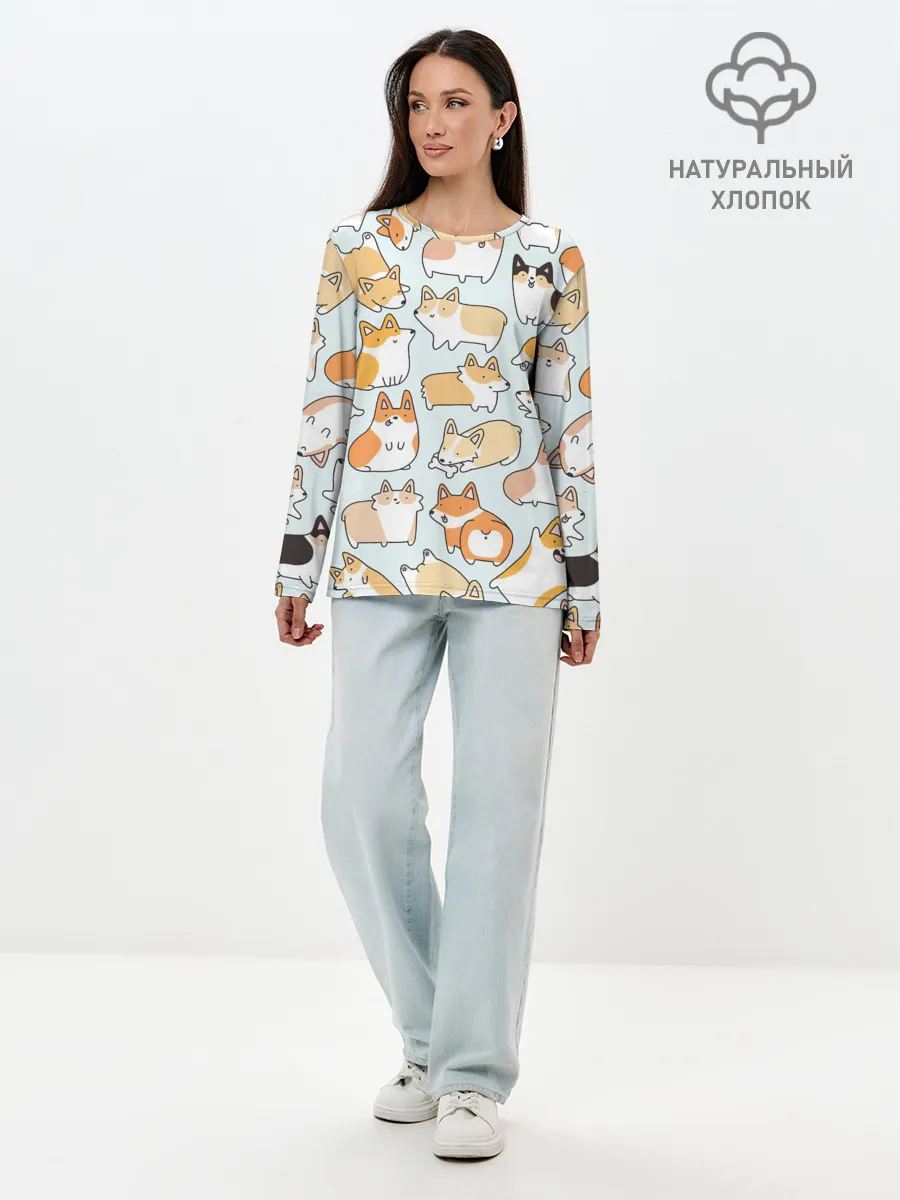 Лонгслив женский. Хлопок / Стая корги