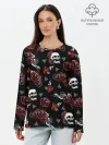 Лонгслив женский. Хлопок / Черепа и розы