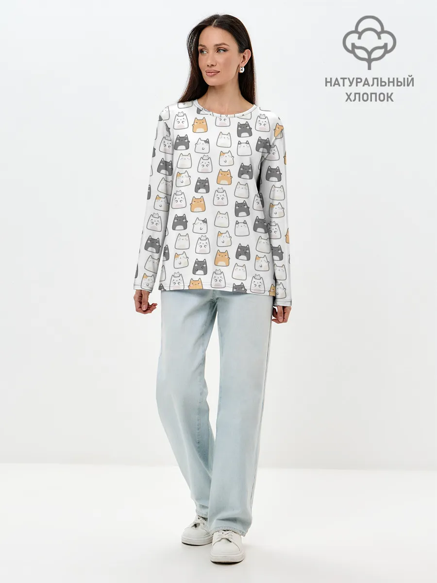 Лонгслив женский. Хлопок / Толстые котики