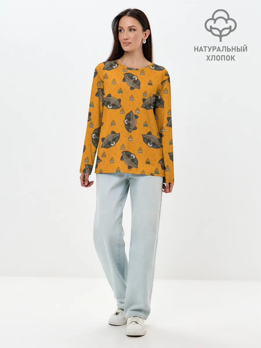 Лонгслив женский. Хлопок / Енотики