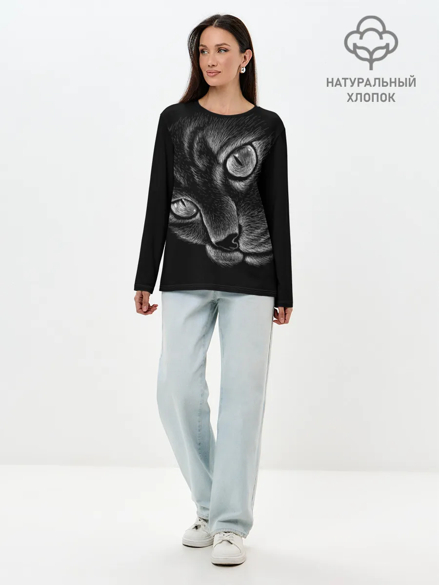 Лонгслив женский. Хлопок / Волшебный кот