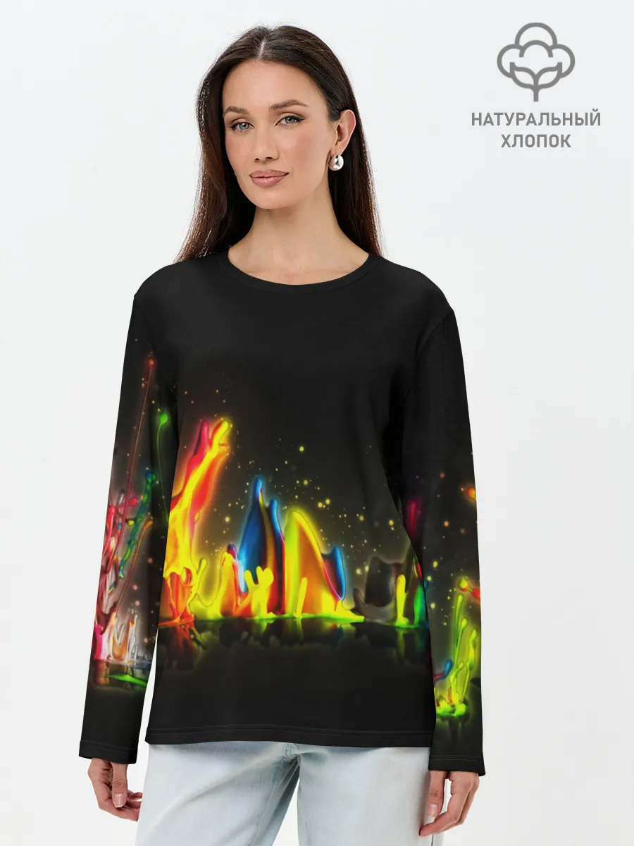 Лонгслив женский. Хлопок / КРАСКИ В НЕОНЕ