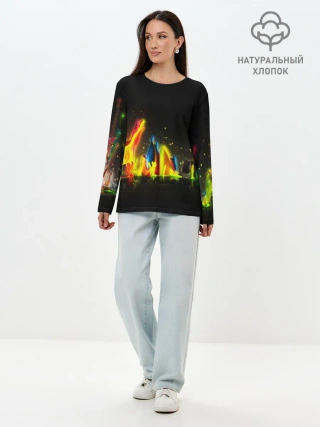 Лонгслив женский. Хлопок / КРАСКИ В НЕОНЕ