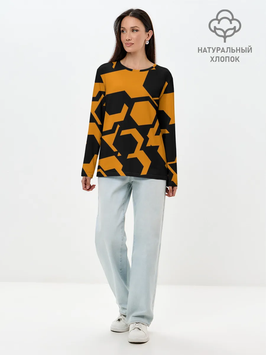 Лонгслив женский. Хлопок / КИБЕРПАНК, жёлтый