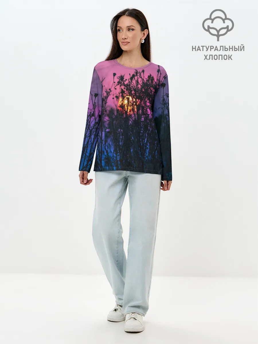 Лонгслив женский. Хлопок / Трава растения закатный свет