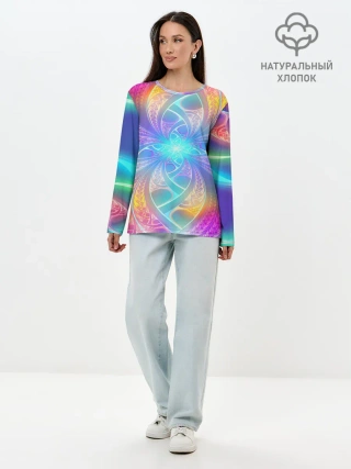 Лонгслив женский. Хлопок / Узоры / Абстракция /Неон