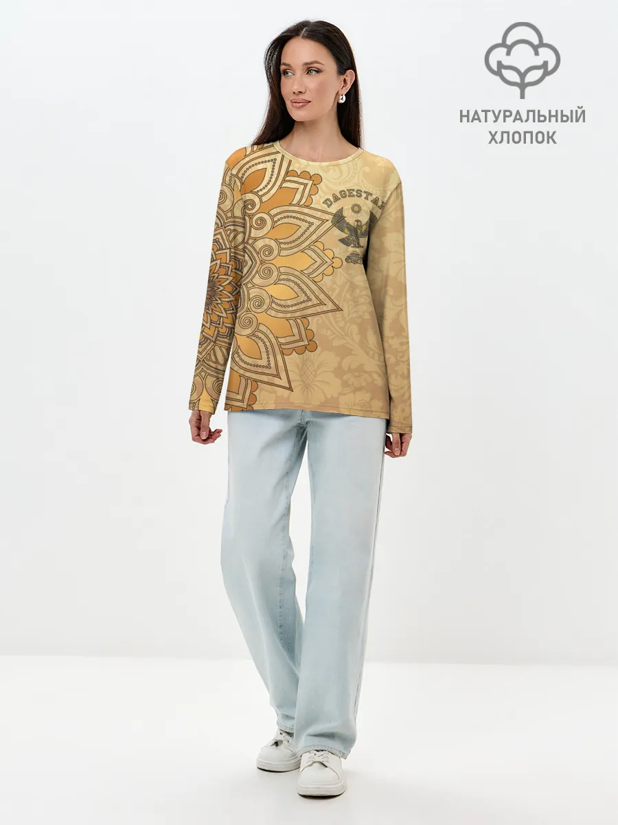 Лонгслив женский. Хлопок / Дагестан в золоте