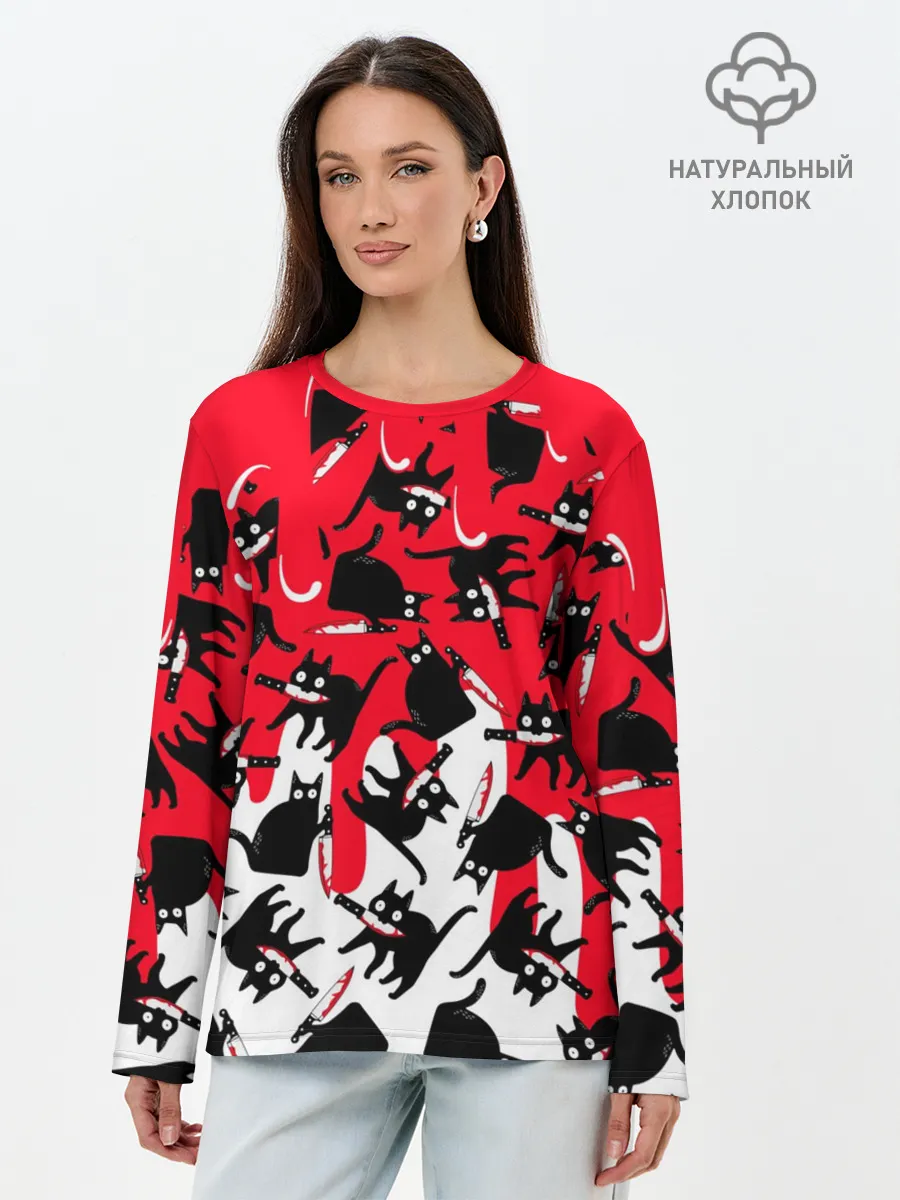 Лонгслив женский. Хлопок / WHAT CAT