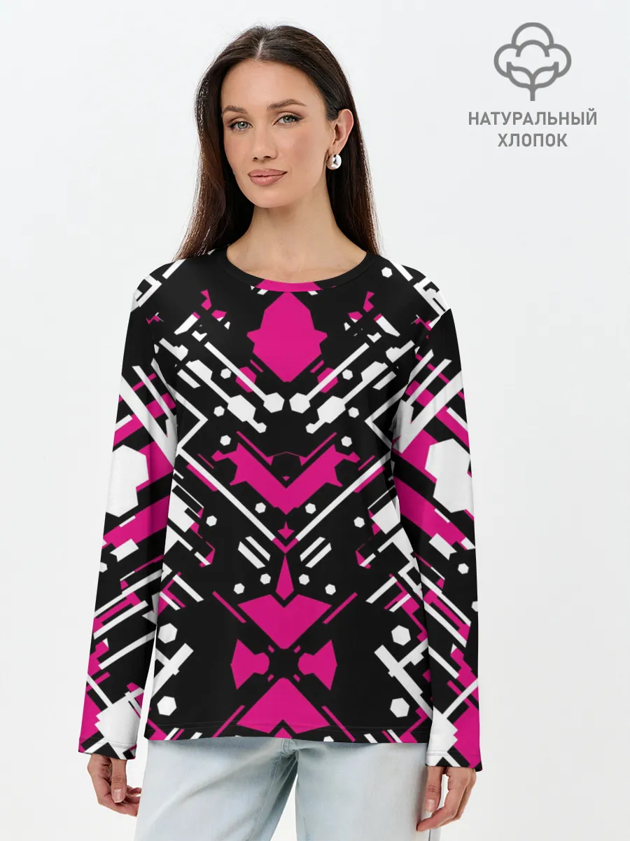 Лонгслив женский. Хлопок / КИБЕРПАНК,ФАНТАСТИКА,КРАСНЫЙ