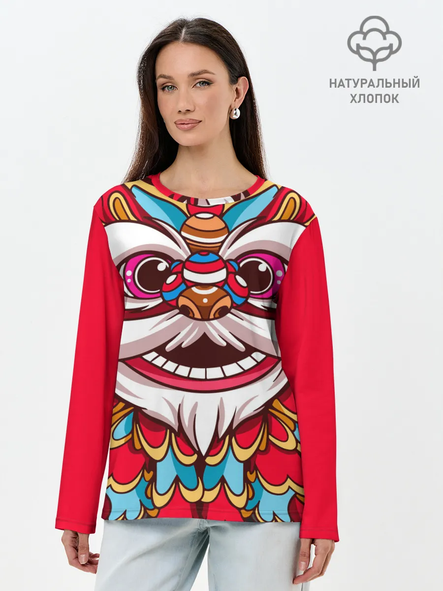 Лонгслив женский. Хлопок / Морда Азиатского Льва